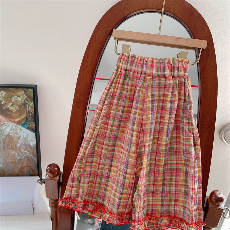 [363661] - Baju Setelan Blouse Kutung Celana Panjang Fashion Anak Perempuan - Motif Classic Plaid
