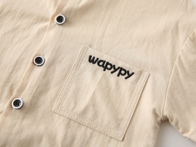 [383224] - Baju Atasan Kemeja Kerah Shanghai Koko Lengan Pendek Anak Laki-Laki Cowok - Motif Basic Color Pocket - BABYHOKI STORE - BABYHOKI STORE