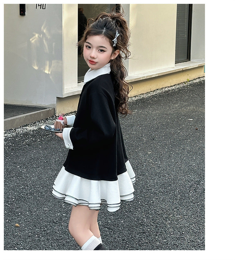 [963126] - Baju Gaun Dress Princess Atasan Lengan Panjang Korean Fashion Style Anak Perempuan Cewek - Motif University Tie - BABYHOKI STORE