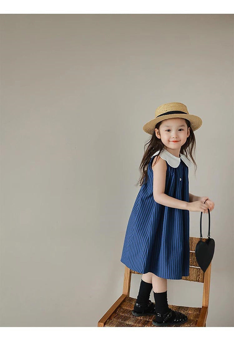 [5071195] - Baju Gaun Dress Princess Lengan Kutung Korean Version Style Anak Perempuan Cewek - Motif Dark Line Color - BABYHOKI STORE
