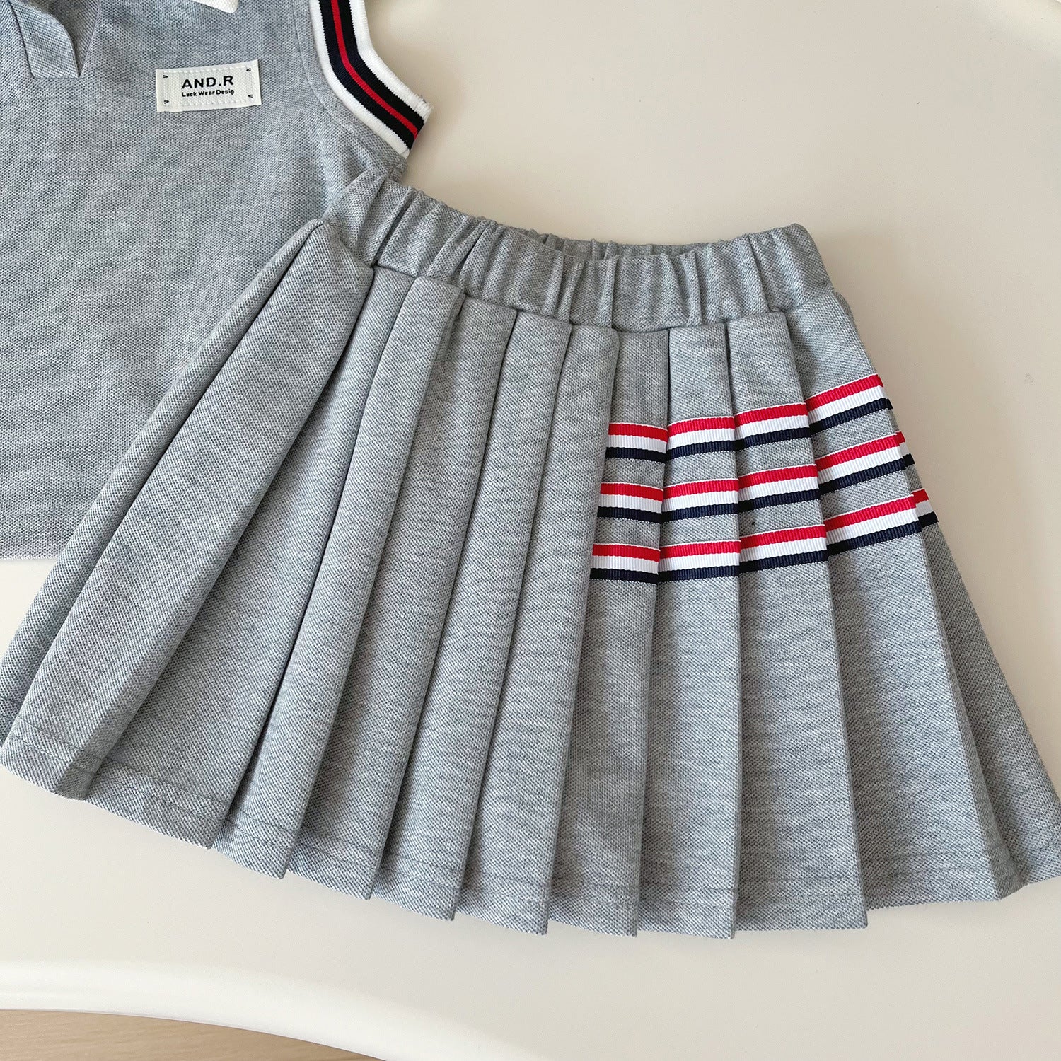 [963262] - One Set 2in1 Baju Setelan Atasan Kerah Lengan Kutung Bawahan Celana Rok Pendek Sporty Korean Style Anak Perempuan Cewek - Motif Striped Color - BABYHOKI STORE
