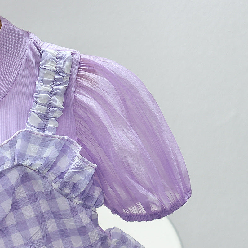 [352373] - Baju Mini Dress Lengan Balon Fashion Import Anak Perempuan - Motif Embossed Box