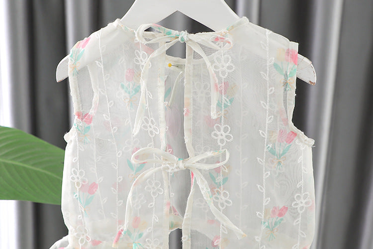 [340414] - Setelan Baju Atasan Kutung Celana Pendek Fashion Anak Perempuan - Motif Flower Ribbon