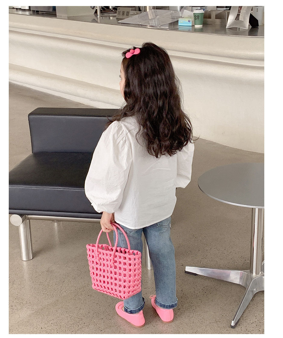 [507986] - Baju Blouse Lengan Balon Fashion Anak Perempuan - Motif Plain Lines