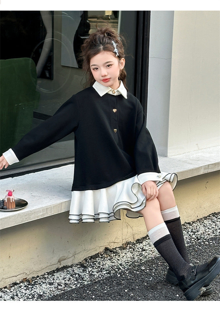 [963126] - Baju Gaun Dress Princess Atasan Lengan Panjang Korean Fashion Style Anak Perempuan Cewek - Motif University Tie - BABYHOKI STORE
