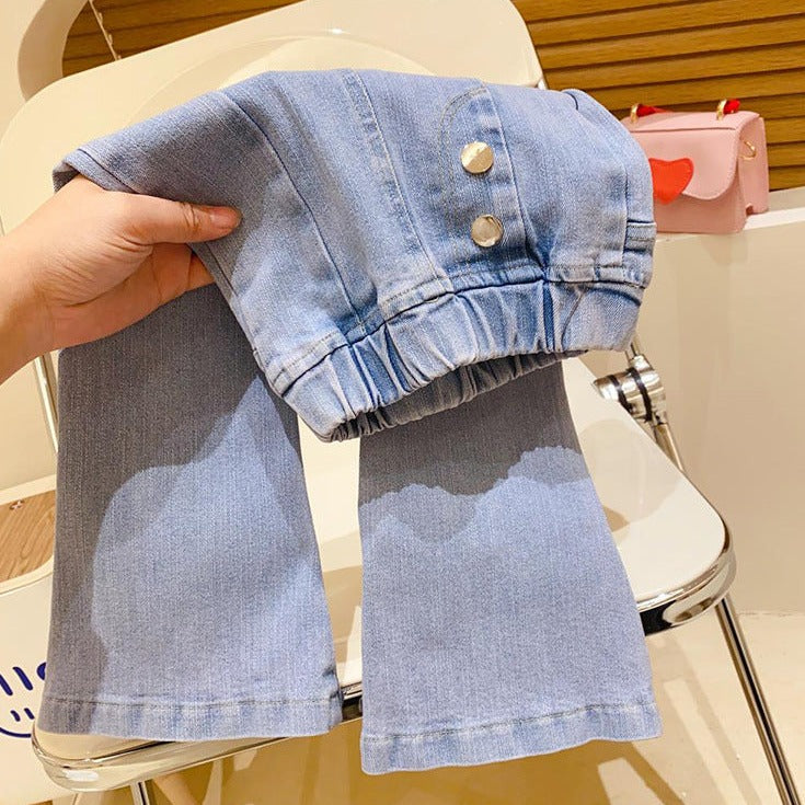 [363664] - Setelan Oneset Cewek Baju Blouse Celana Jeans Cutbray Anak Perempuan Fashion - Motif Lace Flower
