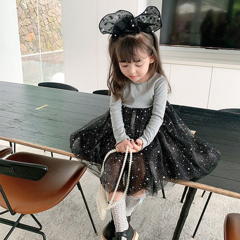 [507S1102] - Baju Dress Lengan Panjang Fashion Anak Perempuan - Motif Star Dust