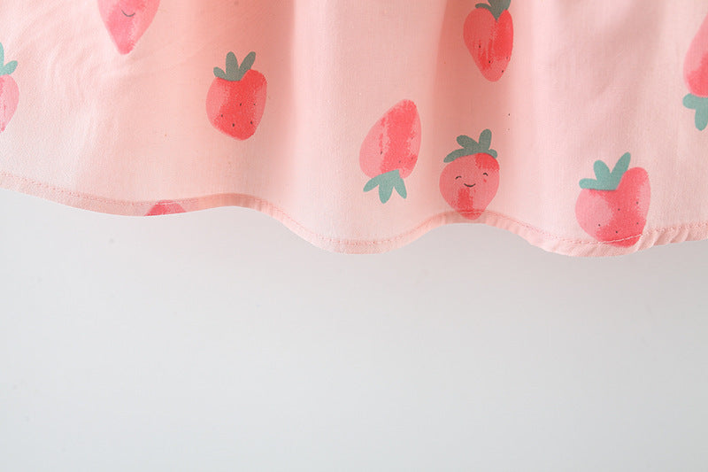 [340367] - Baju Mini Dress Lengan Balon Fashion Anak Perempuan - Motif Strawberry Pattern