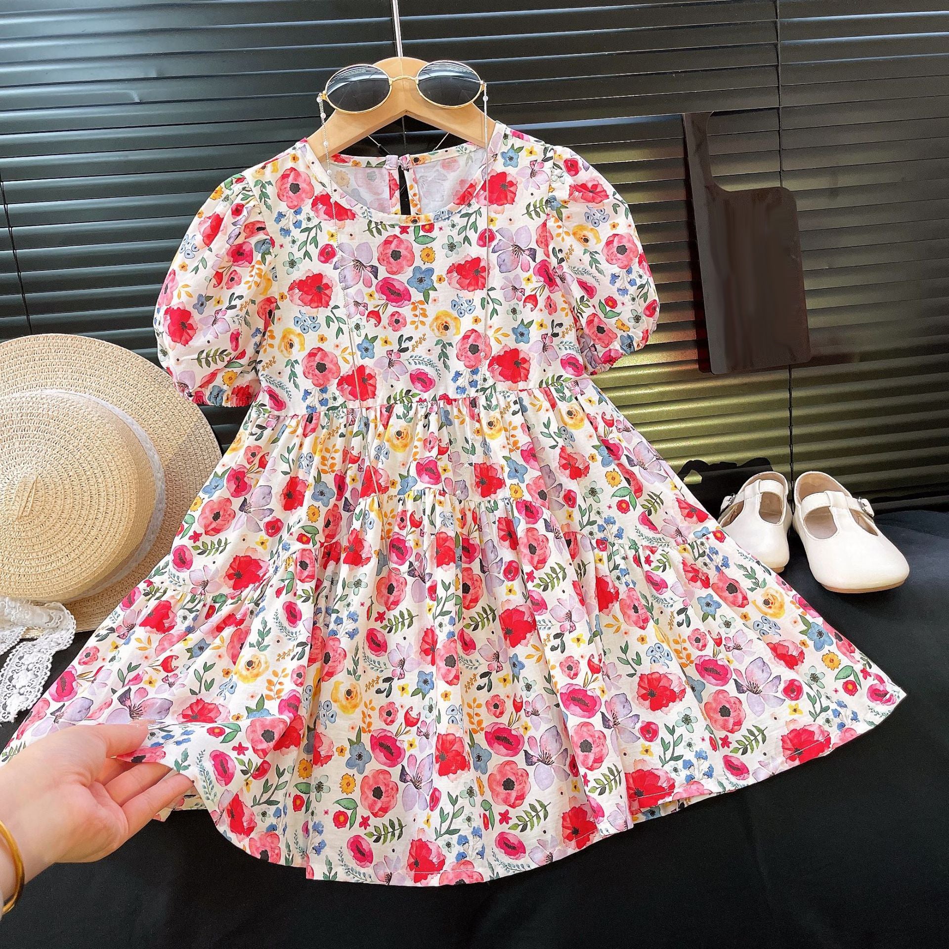 [363802] - Baju Dress Lengan Pendek Fashion Anak Perempuan - Motif Flower Leaves