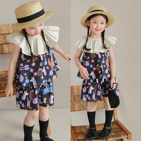 [507S1106] - Setelan Baju Kutung Celana Pendek Anak Perempuan - Motif Aquatic Animal