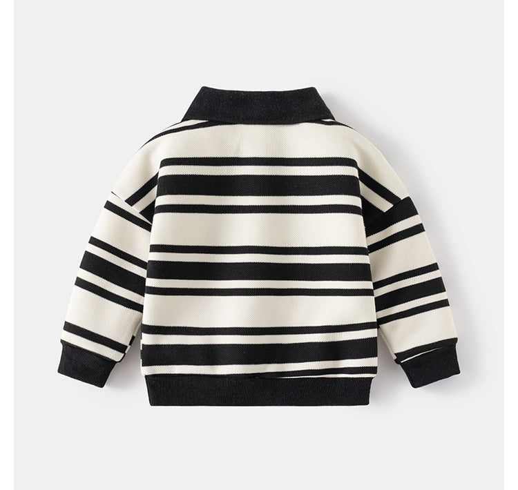 [5131081] - Baju Sweater Polo Lengan Panjang Fashion Anak Cowok - Motif Transverse Stripes