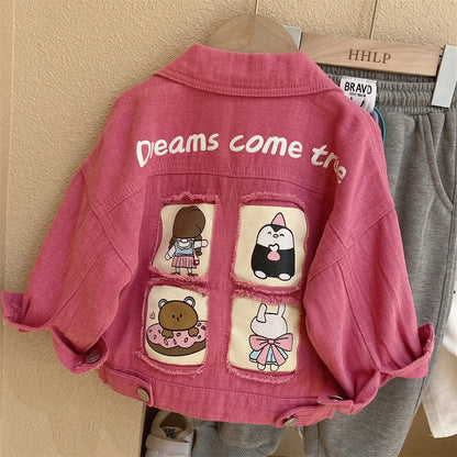 [508227 ] - Atasan Jaket Jeans Anak Perempuan - Motif Cute Animal