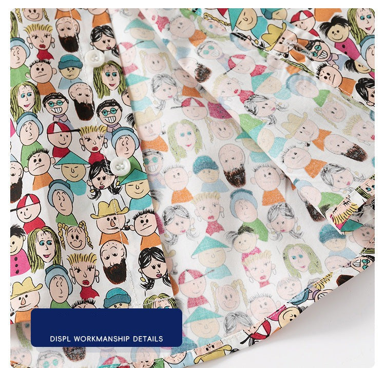 [5131109] - Baju Atasan Kemeja Lengan Pendek Fashion Anak Laki-Laki - Motif People Painting