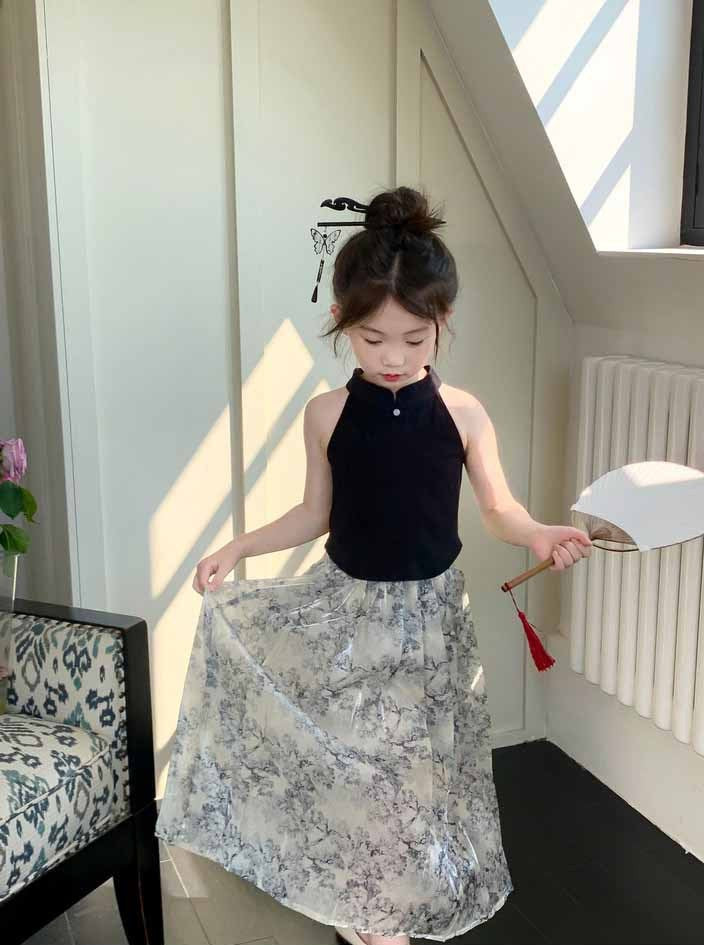 [507987] - Baju Setelan Blouse Kutung Rok Fashion Anak Perempuan - Motif Flower Shadows