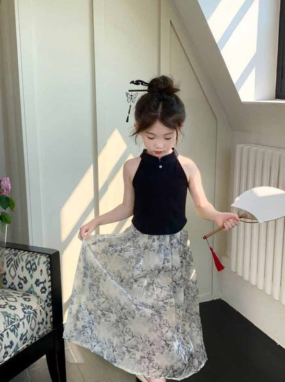 [507987] - Baju Setelan Blouse Kutung Rok Fashion Import Anak Perempuan - Motif Flower Shadows