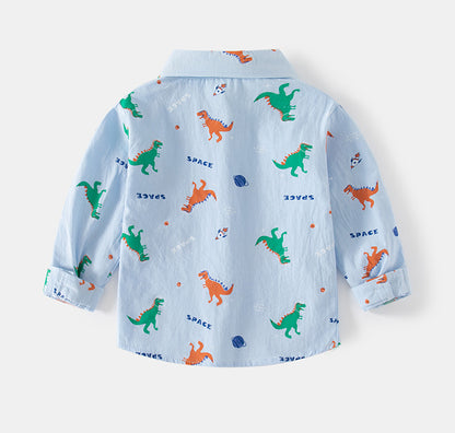 [5131009] - Baju Kemeja Lengan Panjang Fashion Anak Laki-Laki - Motif Dino