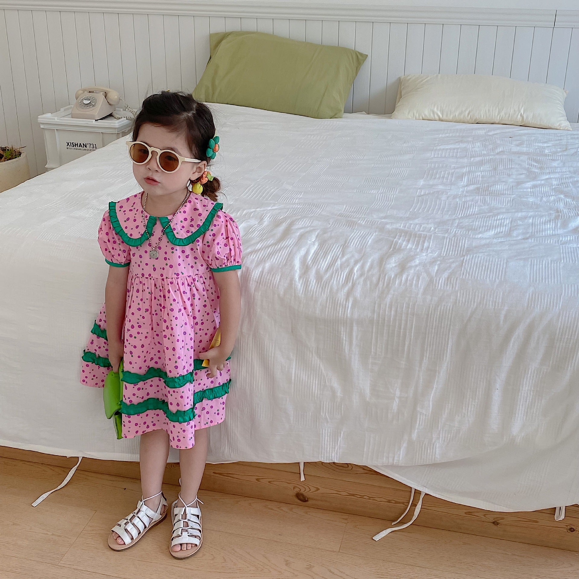[507S1132] - Baju Dress Lengan Pendek Fashion Anak Perempuan - Motif Polka Frill