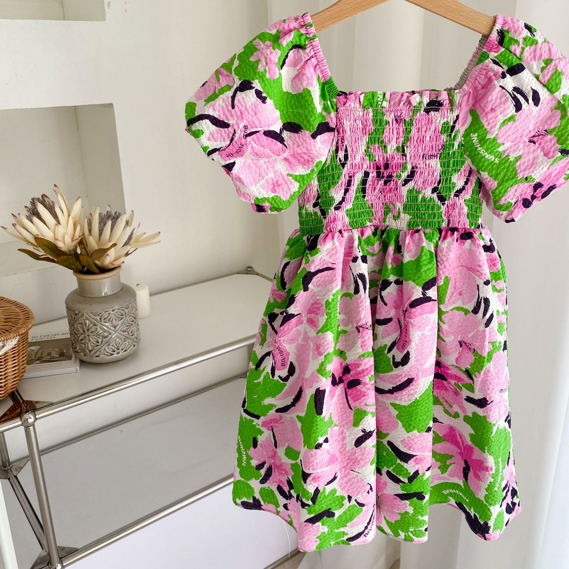[507S1111] - Baju Dress Lengan Pendek Fashion Anak Perempuan - Motif Flower Bloom