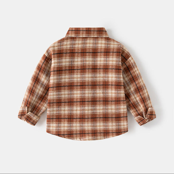 [5131118] - Baju Atasan Kemeja Lengan Panjang Anak Laki-Laki - Motif Classic Pocket Plaid