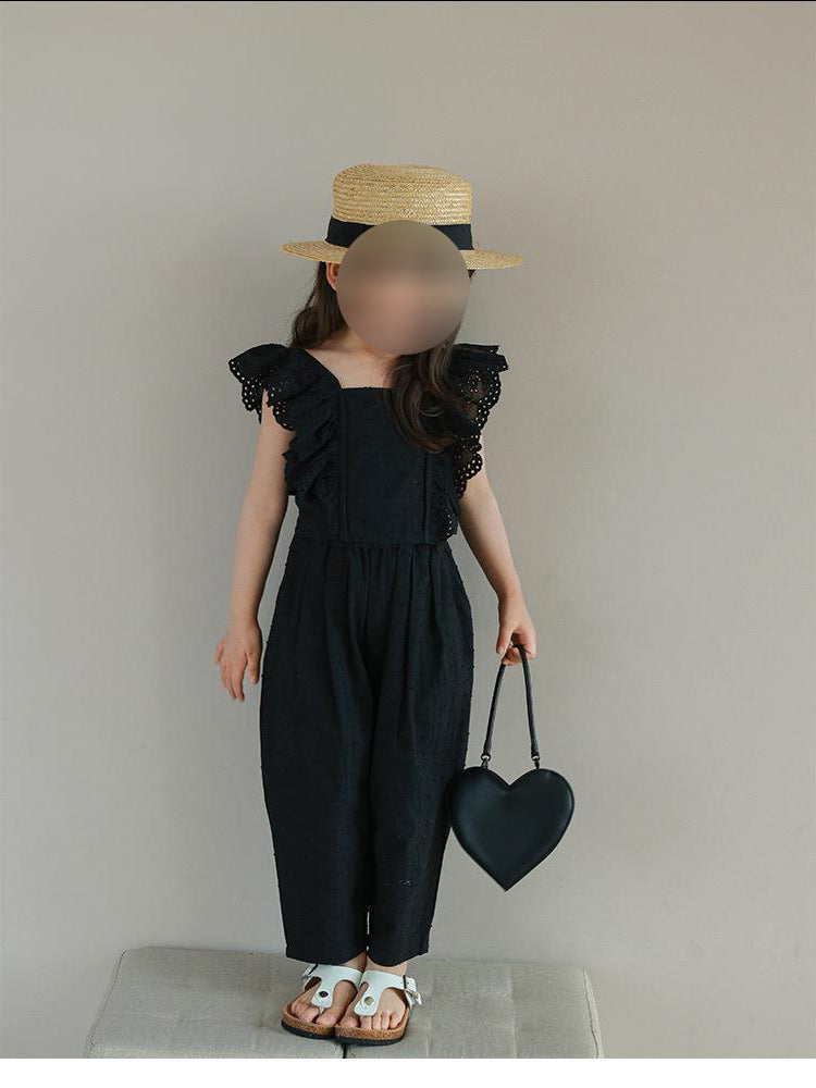 [5071120] - One Set 2in1 Baju Setelan Atasan Lengan Kutung Bawahan Celana Panjang Fashion Trendi Anak Perempuan Cewek - Motif Color Solid Black - BABYHOKI STORE