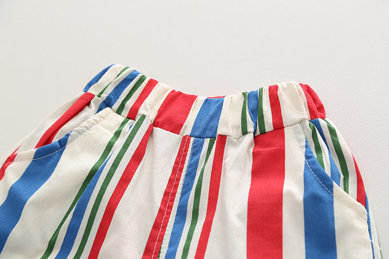 [345420] - Baju Setelan Kemeja Lengan Pendek Celana Pendek Anak Cowok Fashion - Motif Side Stripped