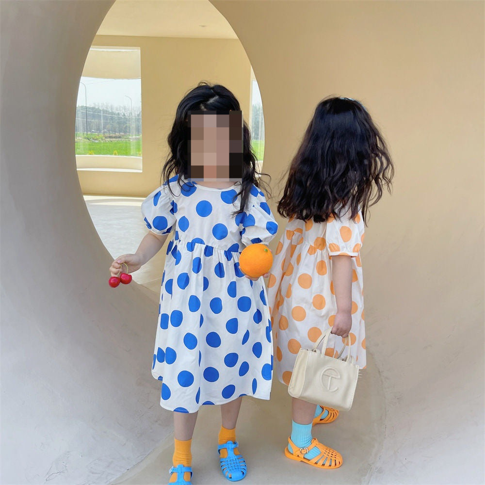 [507S1135] - Baju Dress Lengan Pendek Fashion Anak Perempuan - Motif Big Polka