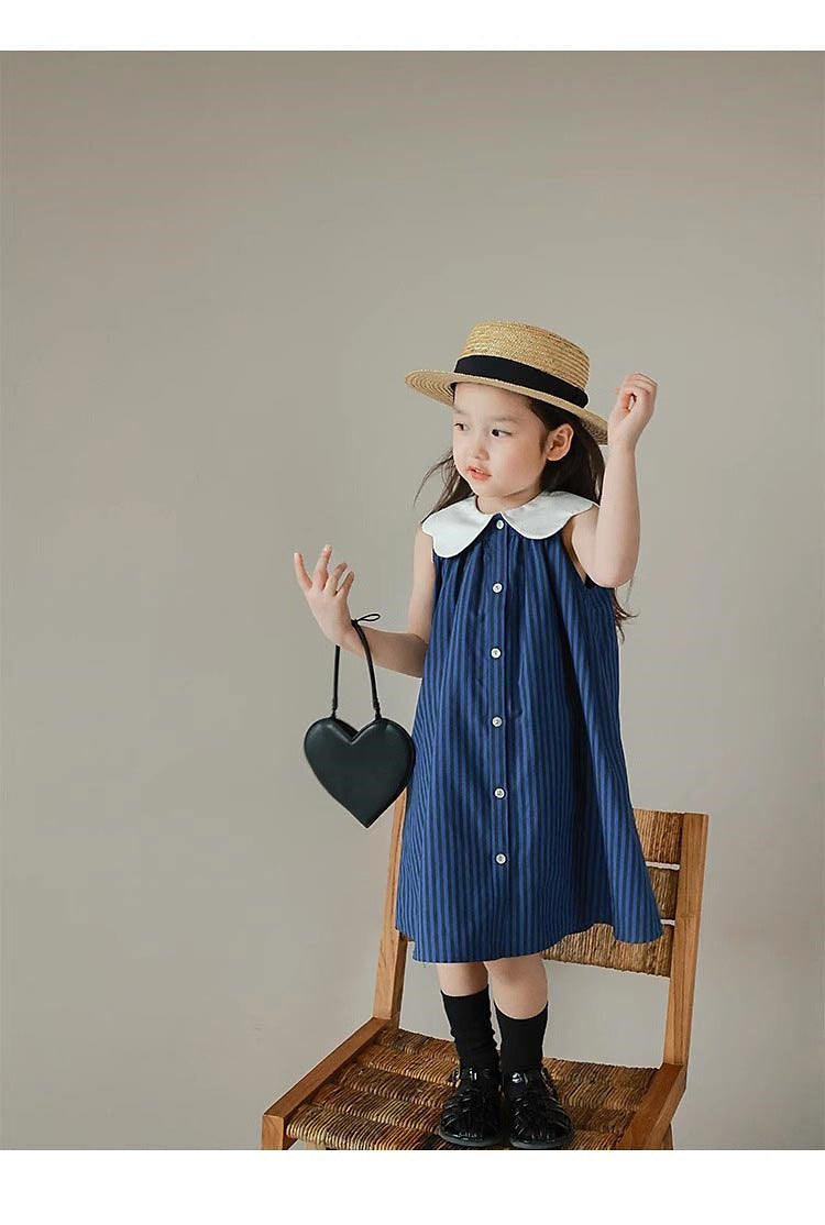 [5071195] - Baju Gaun Dress Princess Lengan Kutung Korean Version Style Anak Perempuan Cewek - Motif Dark Line Color - BABYHOKI STORE