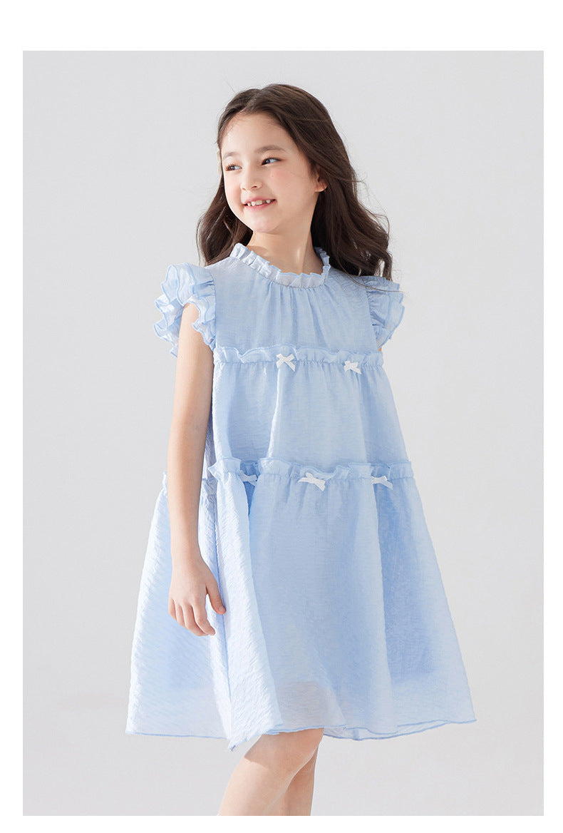 [5071122] - Baju Dress Summer Gaun Lengan Kutung Fashion Korean Style Anak Perempuan Cewek - Motif Lace Ribbon - BABYHOKI STORE