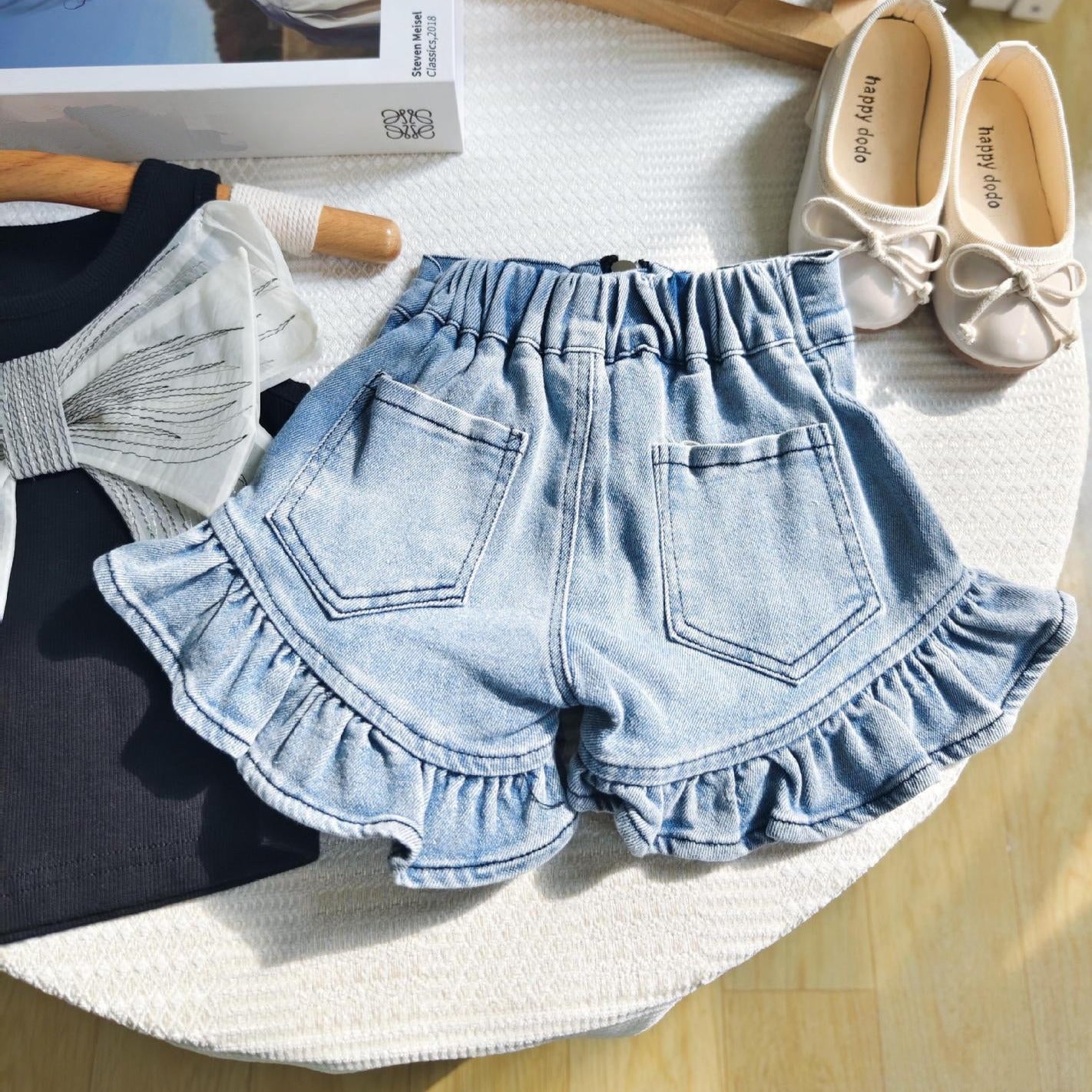 [363734] - Setelan Oneset Lucu Cantik Baju Fashion Tank Top Celana Pendek Jeans Fashion Anak Perempuan Cewek - Motif Big Ribbon