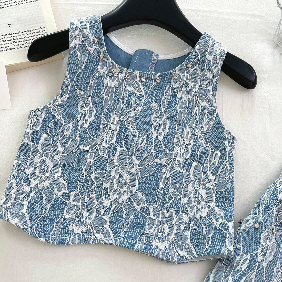 [963143] - One Set 2in1 Baju Setelan Atasan Lengan Kutung Bawahan  Rok Pendek Korean Version Syle Anak Perempuan Cewek - Motif Denim Lace - BABYHOKI STORE - BABYHOKI STORE