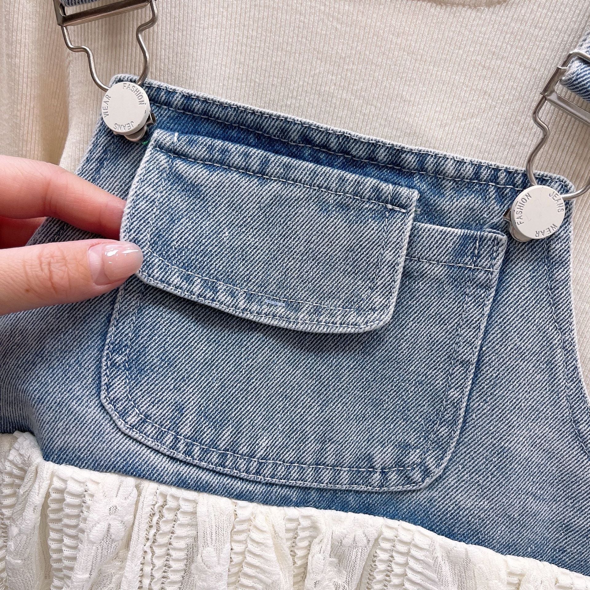 [363915] - One Set 3in1 Baju Setelan Atasan Lengan Panjang Vest Kutung Denim Renda Bawahan Celana Panjang Kulot Denim Fashion Anak Cewek Perempuan - Motif Lace Pockets - BABYHOKI STORE - BABYHOKI STORE