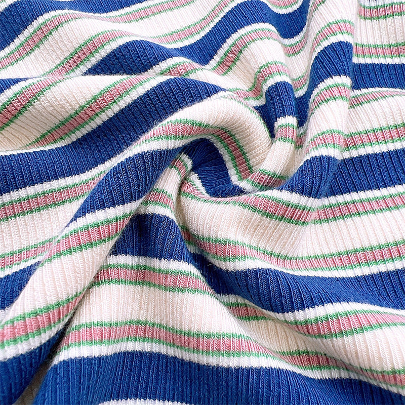 [363913] - One Set 2in1 Baju Setelan Atasan Rumbai Lengan Panjang Bawahan Celana Panjang Cutbray Denim Fashion Anak Cewek Perempuan - Motif Colour Stripe - BABYHOKI STORE - BABYHOKI STORE