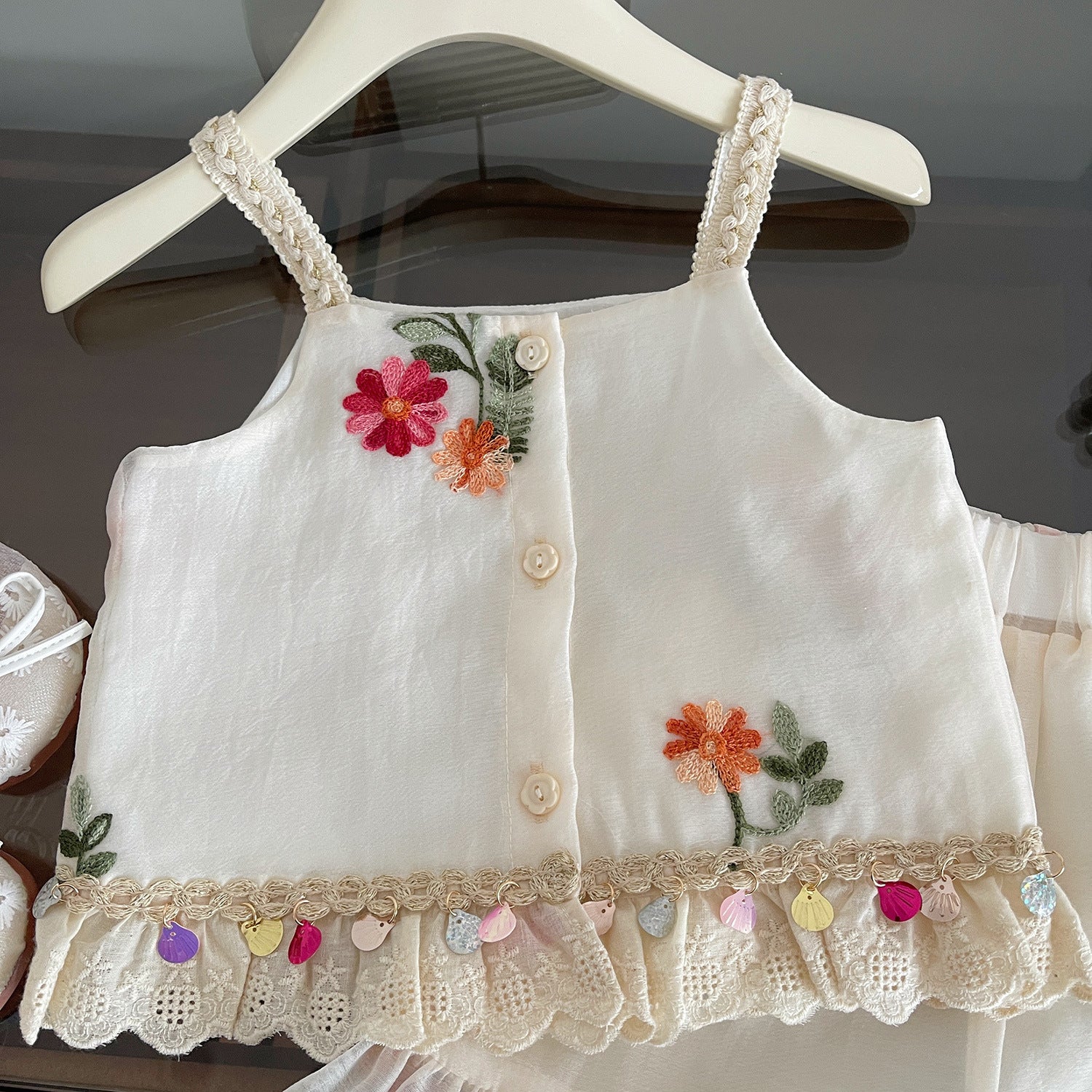 [963274] - One Set 2in1 Baju Setelan Atasan Blouse Lengan Kutung Bawahan Celana Pendek Korean Style Anak Perempuan Cewek - Motif Floral Lace - BABYHOKI STORE
