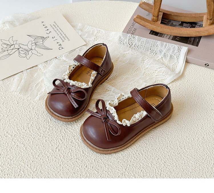 [381266 Size 21-30] - Sepatu Flat Slip On Bow Princess Shoes Anak Perempuan Cewek - Motif Pearl - BABYHOKI STORE