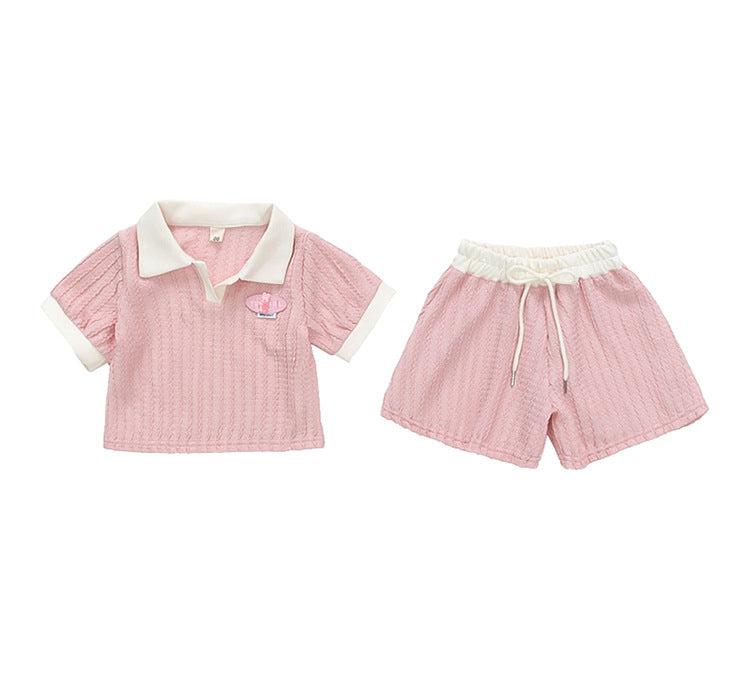 [507S1145] - Setelan Atasan Pendek Celana Pendek Fashion Anak Perempuan - Motif Little Brooch