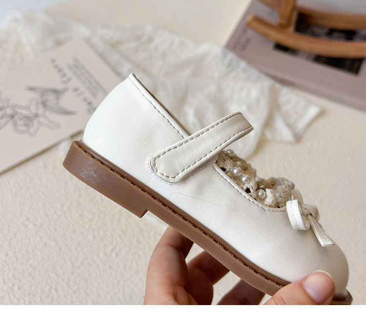 [381266 Size 21-30] - Sepatu Flat Slip On Bow Princess Shoes Anak Perempuan Cewek - Motif Pearl - BABYHOKI STORE