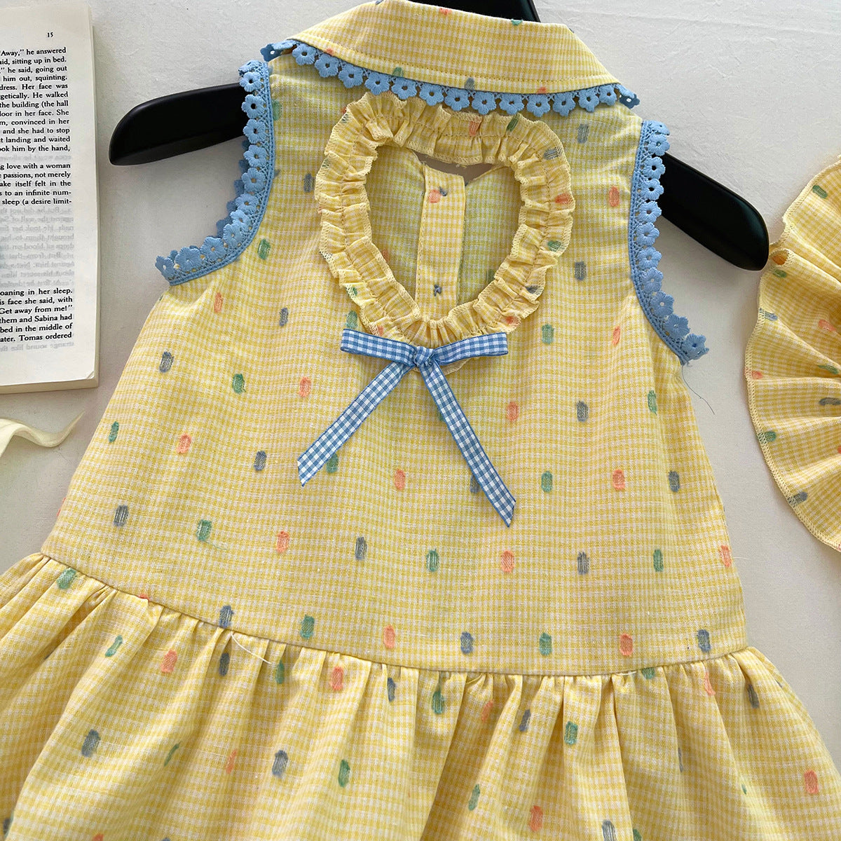 [963164] - Baju Gaun Dress Lengan Kutung Korean Version Style Anak Perempuan Cewek - Motif Yellow Dot Plaid - BABYHOKI STORE - BABYHOKI STORE