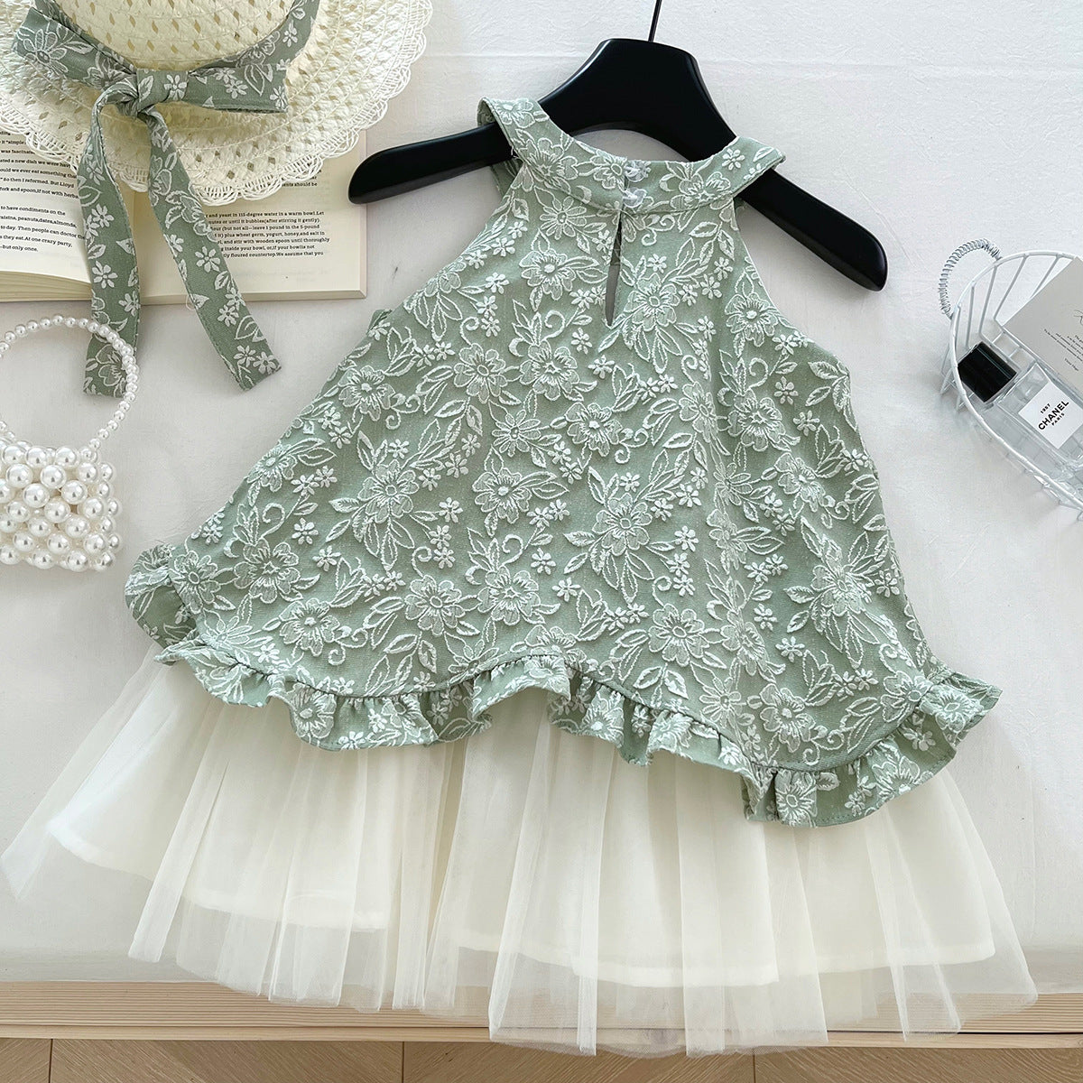 [963227] - Baju Gaun Dress Retro Lengan Kutung Korean Style Anak Perempuan Cewek - Motif Basic Green Color - BABYHOKI STORE