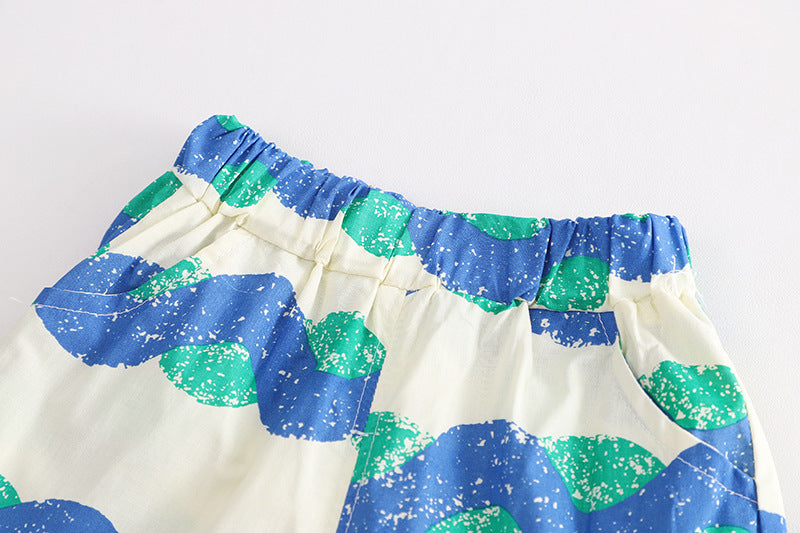 [345408] - Baju Setelan Kemeja Lengan Pendek Celana Pendek Anak Cowok Fashion - Motif Twist Wave