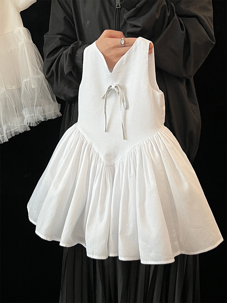 [5071149] - Baju Gaun Dress Lengan Kutung Princess Version Style Anak Perempuan Cewek - Motif Bow Top Bottom Ruffle  - BABYHOKI STORE