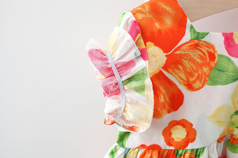 [340381] - Baju Mini Dress Lengan Pendek Fashion Anak Perempuan - Motif Color Flowers