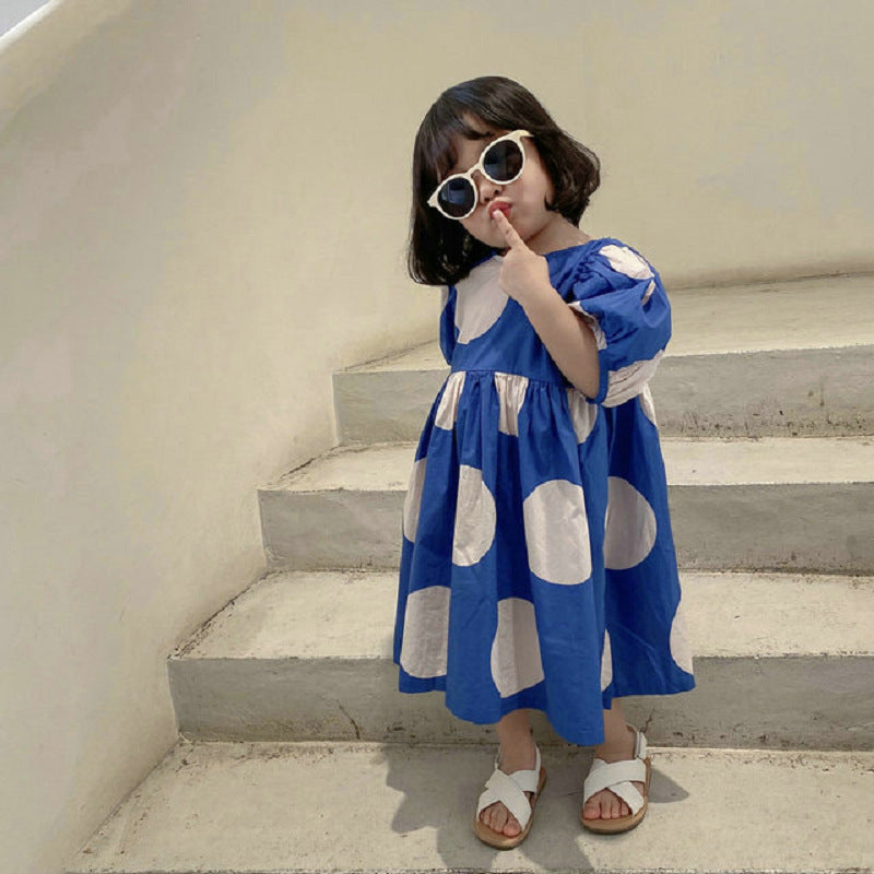 [507S1136] - Baju Dress Lengan Pendek Fashion Anak Perempuan - Motif Round Shape
