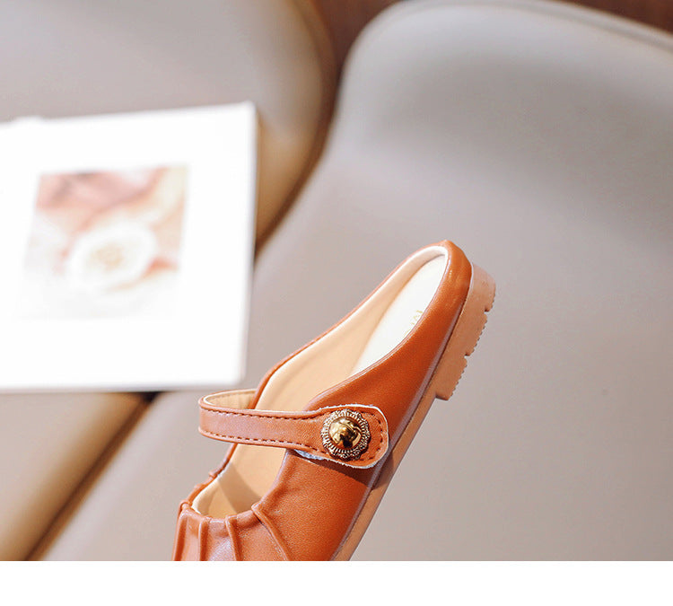 [381274 Size 26-36] - Sepatu Sandal Flat Shoes Slip On Korean Version Anak Perempuan Cewek - Motif Strap Button Accent - BABYHOKI STORE