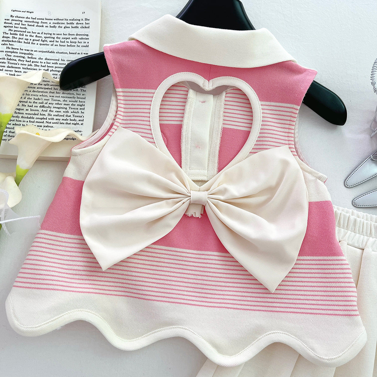 [963113] - One Set 2in1 Baju Setelan Atasan Kaos Berkerah Lengan Kutung Bawahan Celana Rok Pendek Casual Fashion Anak Perempuan Cewek - Motif Love Striped Color - BABYHOKI STORE