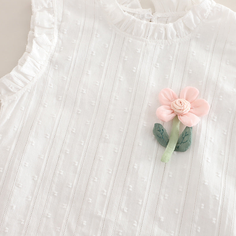 [368581] - One Set 2in1 Baju Setelan Atasan Lengan Kutung Bawahan Celana Pendek Balon Fashion Comfortable Summer Anak Perempuan Cewek - Motif Cute 3D Flower - BABYHOKI STORE