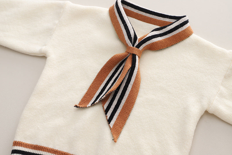 [363700] - Baju Setelan Atasan Sweater Bawahan Rok Fashion Anak Perempuan - Motif Neat Stripe