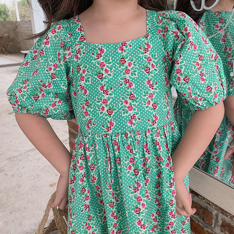 [507S1100] - Baju Dress Lengan Pendek Fashion Anak Perempuan - Motif Flower Line