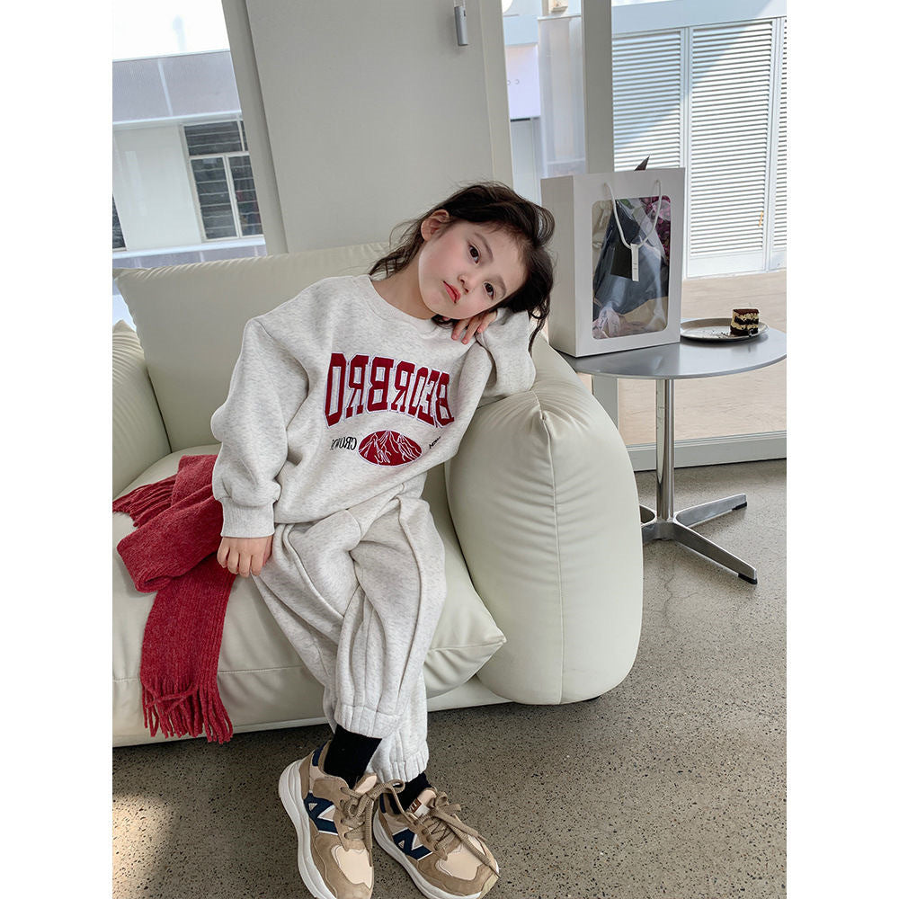 [507970] - Baju Setelan Sweater Celana Jogger Fashion Import Anak Perempuan - Motif Cool Writing