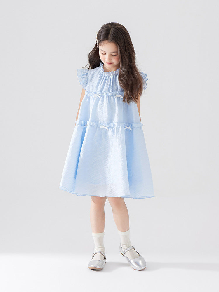 [5071122] - Baju Dress Summer Gaun Lengan Kutung Fashion Korean Style Anak Perempuan Cewek - Motif Lace Ribbon - BABYHOKI STORE