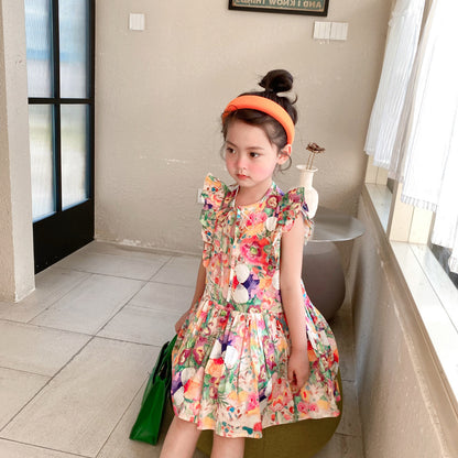 [507S123] - Baju Dress Tanpa Lengan Fashion Anak Perempuan - Motif Colorful Flower